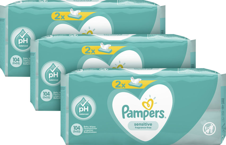 Салфетки влажные Pampers Sensitive детские 104шт (упаковка 3 шт.)