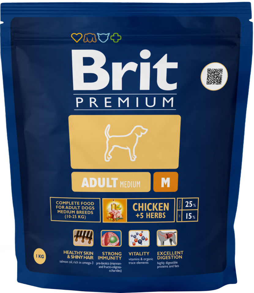 Сухой корм для собак Brit Premium Adult M Курица 1кг