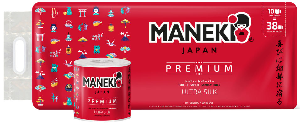 Бумага туалетная Maneki Red 10 рулонов 3 слоя