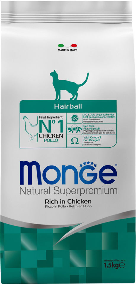 Корм для кошек Monge Cat Hairball для выведения шерсти 1.5кг