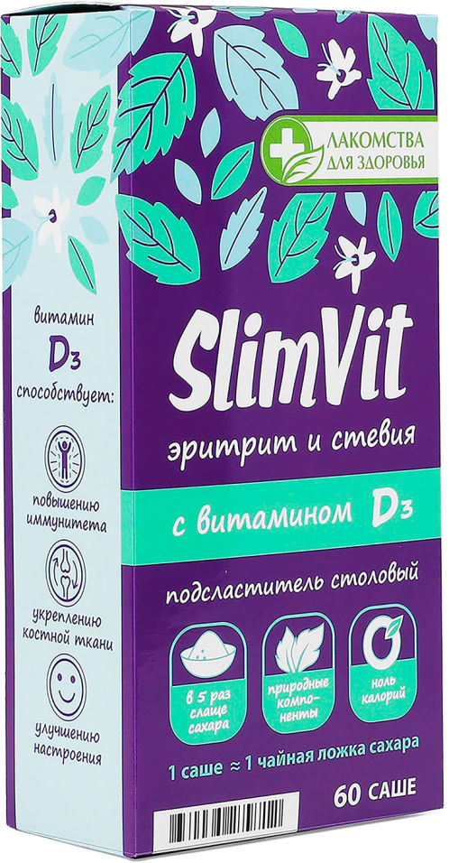 Подсластитель SlimVit Эритрит и стевия 60г