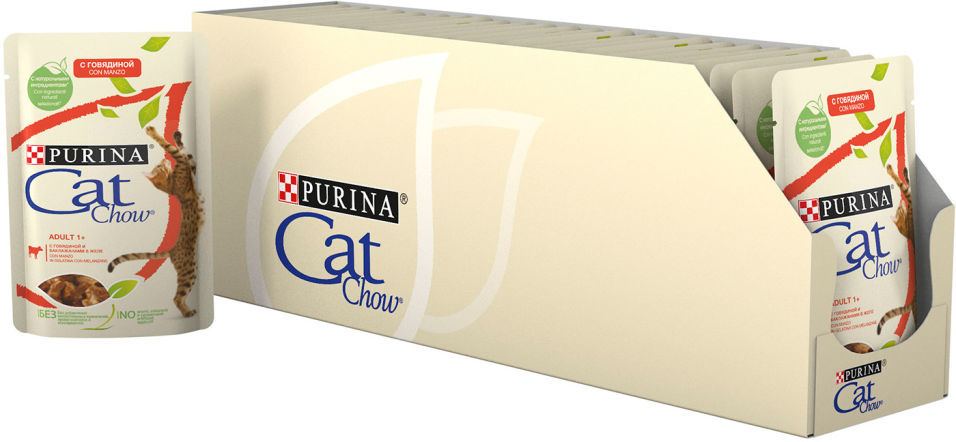 Корм для кошек Cat Chow с говядиной и баклажанами в желе 85г (упаковка 26 шт.)