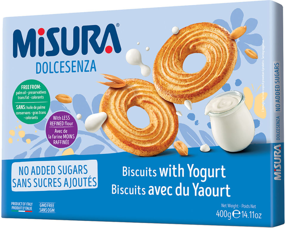 Печенье Misura Dolcesenza без добавления сахара с йогуртом 400г