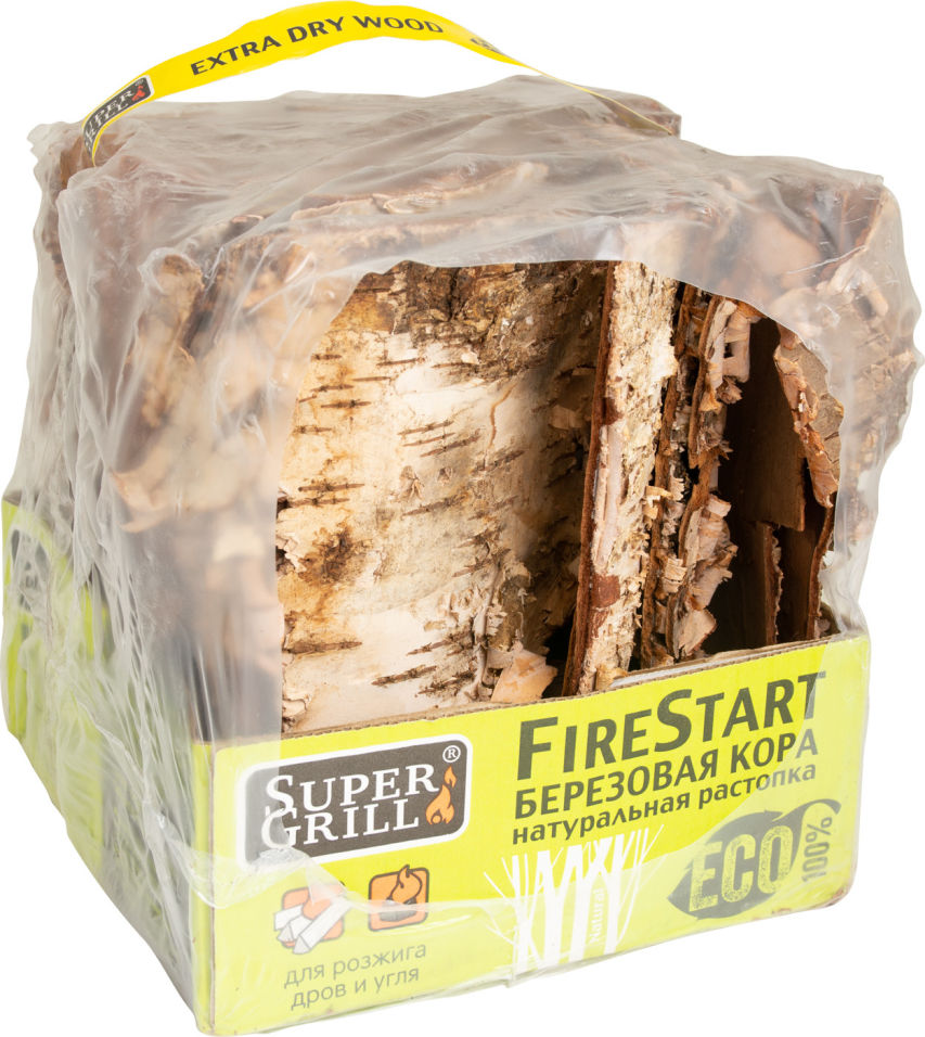 Кора березовая SuperGrill FireStart Натуральная растопка для розжига дров и угля