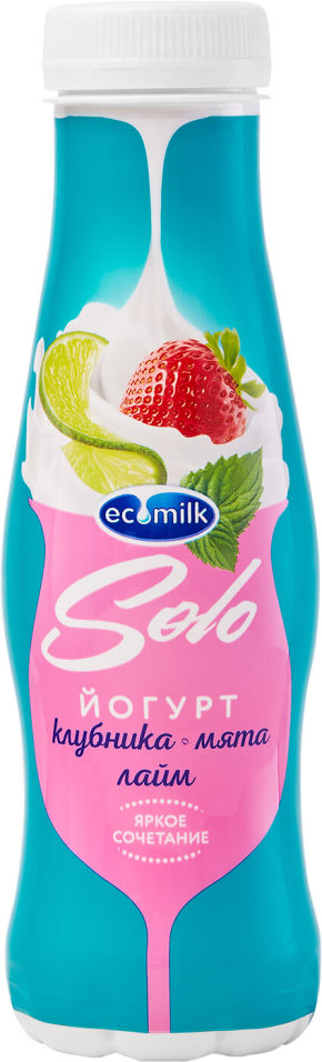 Йогурт питьевой Ecomilk Solo Клубника-Мята-Лайм 2.8% 290г