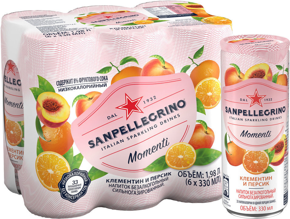 Напиток Sanpellegrino Momenti Clementine&Peach 330мл (упаковка 6 шт.)