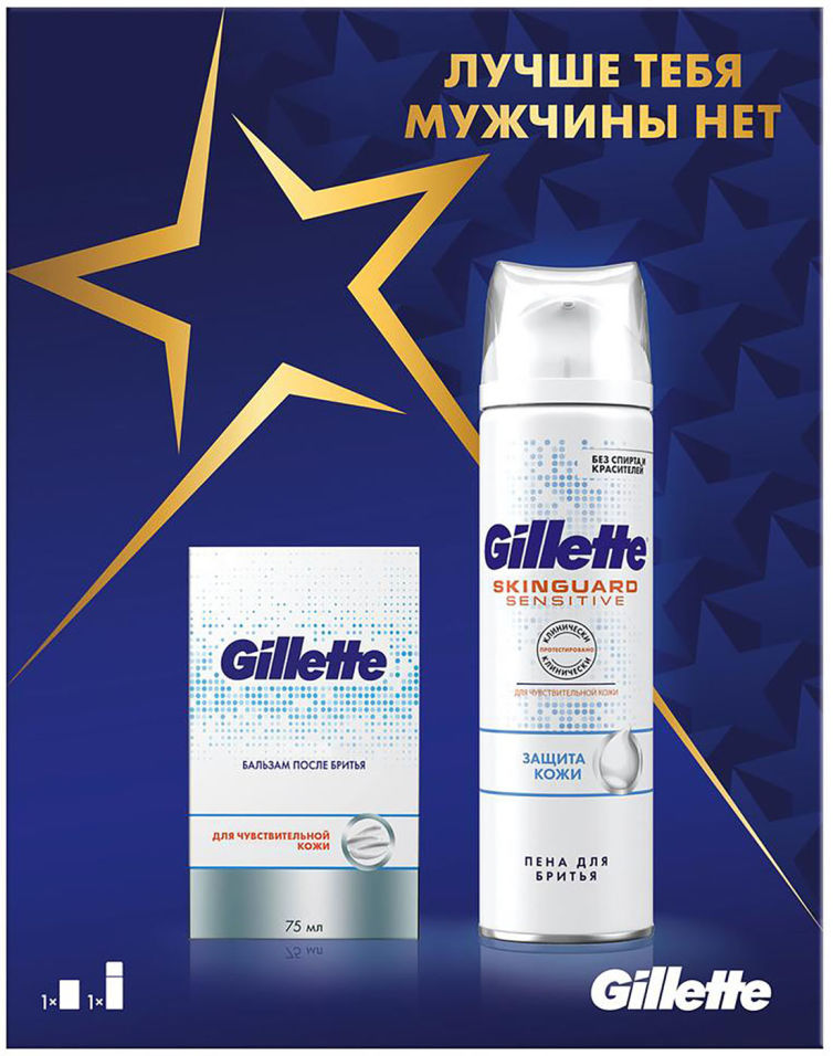 Подарочный набор Gillette Sensitive Skin Бальзам после бритья 75мл + Пена для бритья Skinguard 250мл