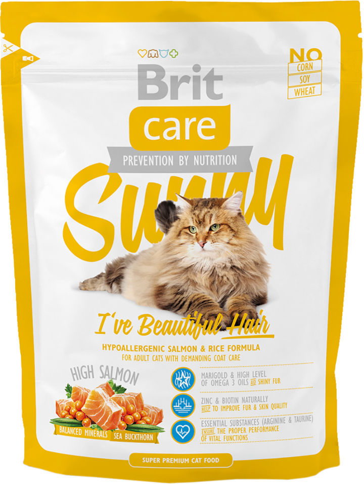 Сухой корм для кошек Brit care для длинношерстных с лососем 400г