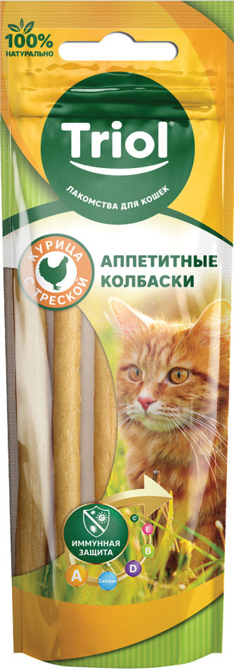 Лакомство для кошек Triol Аппетитные колбаски Курица и Треска 40г (упаковка 3 шт.)