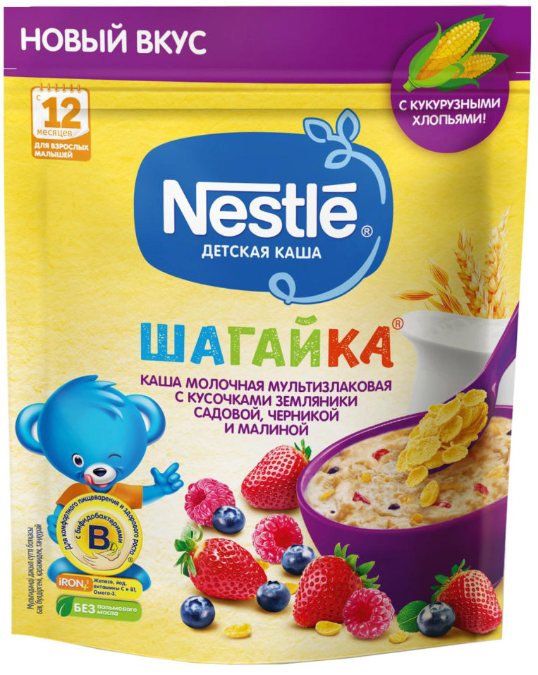 Каша молочная Nestle Шагайка Мультизлаковая Земляника Черника Малина 190г 150₽