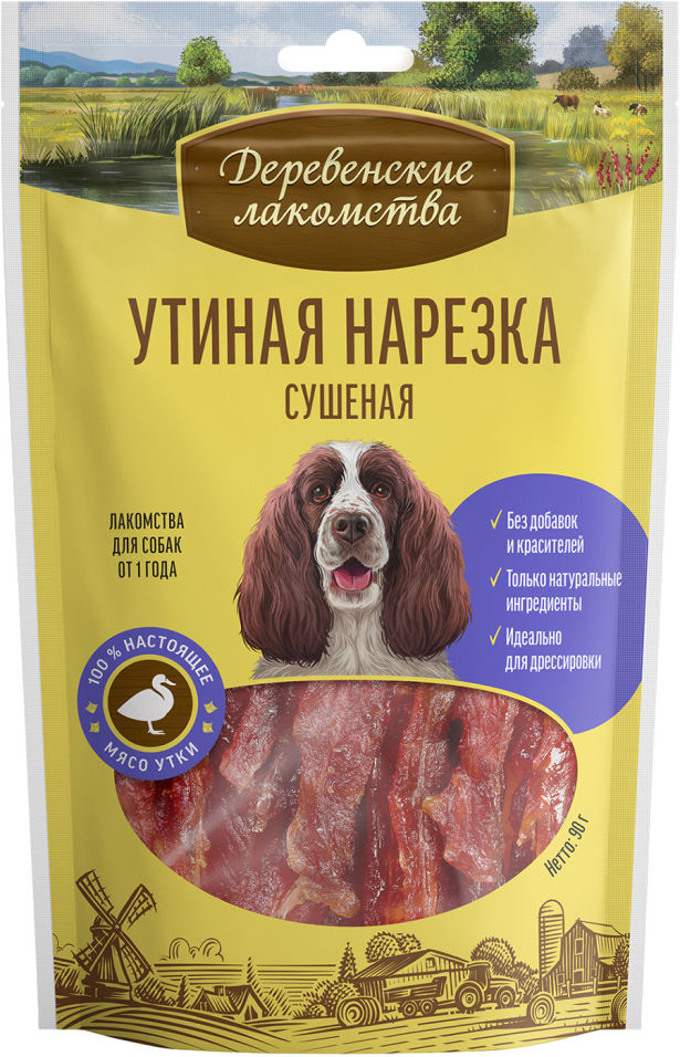 Лакомство для собак Деревенские лакомства Утиная нарезка 90г Лакомство для собак Деревенские лакомства Утиная нарезка 90г