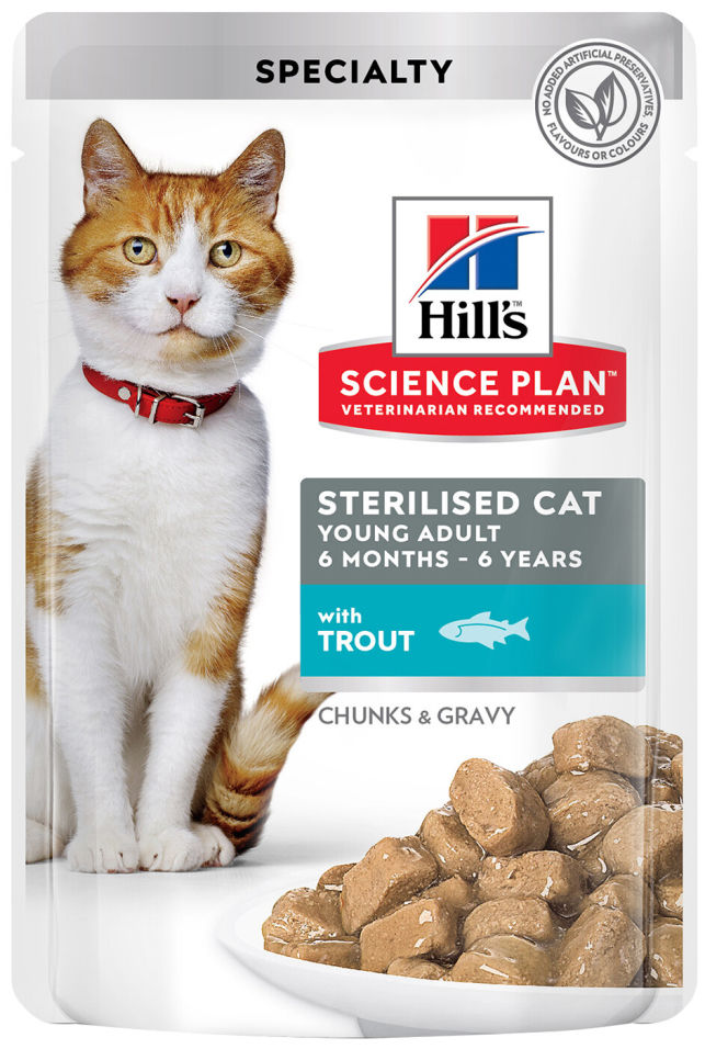 Отзывы о Влажном корме для стерилизованных кошек и кастрированных котов Hills Science Plan Sterilised Cat с форелью 85г Отзывы о Влажном корме для стерилизованных кошек и кастрированных котов Hills Science Plan Sterilised Cat с форелью 85г