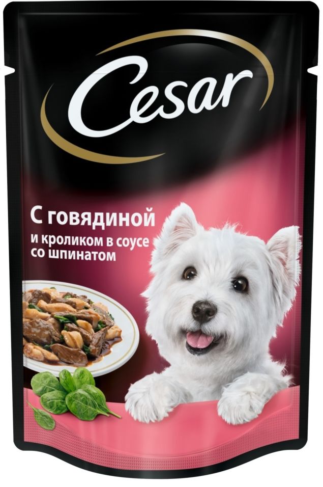 Корм для собак Cesar из говядины и кролика в соусе со шпинатом 100г Корм для собак Cesar из говядины и кролика в соусе со шпинатом 100г