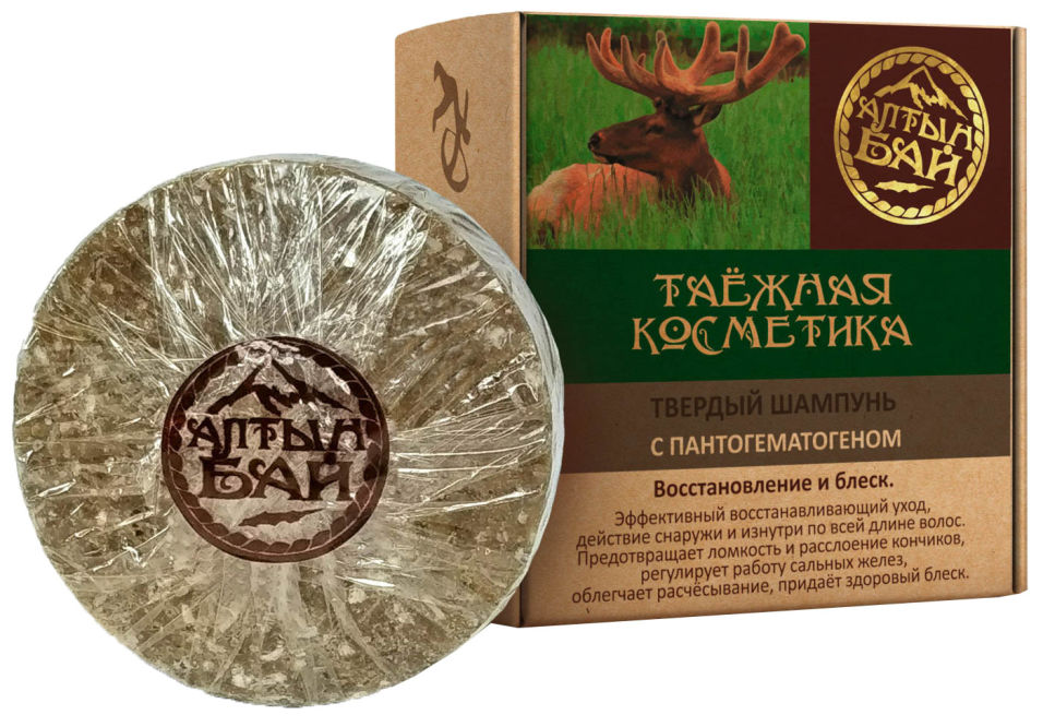Шампунь для волос Алтын Бай твердый Восстановление и блеск С пантогематогеном
