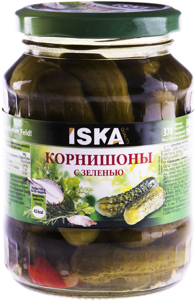 Корнишоны Iska с зеленью маринованные 340г