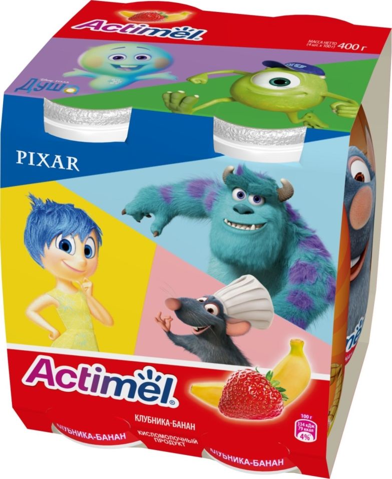 Напиток Actimel детский Клубника-банан 2.5% 4шт*100мл (упаковка 6 шт.)