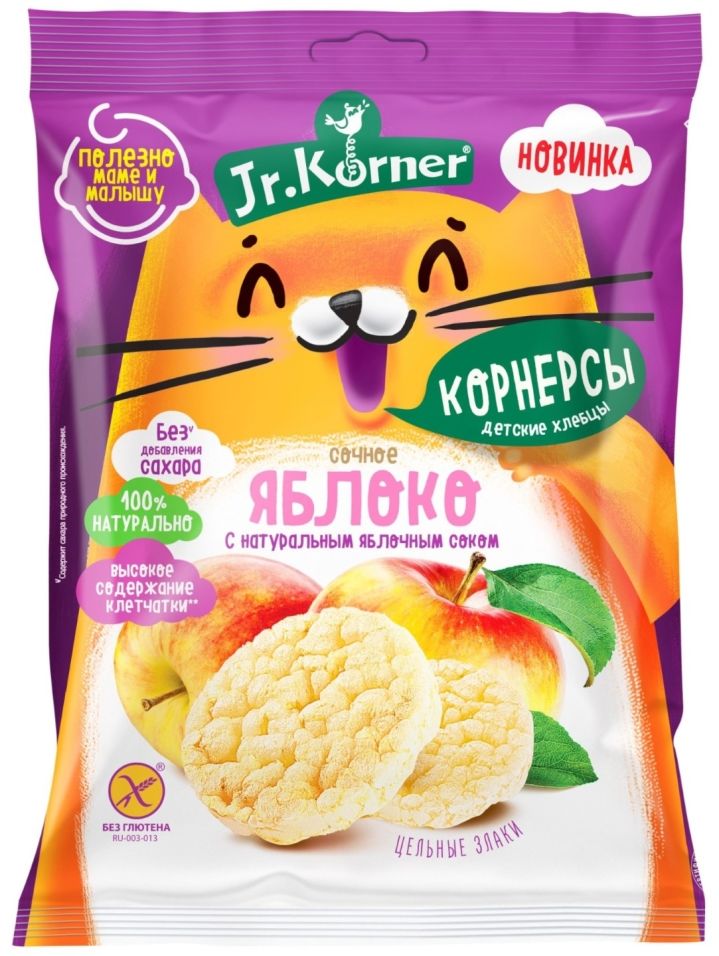 Мини-хлебцы Jr.Korner Корнерсы рисовые Румяное Яблоко 30г