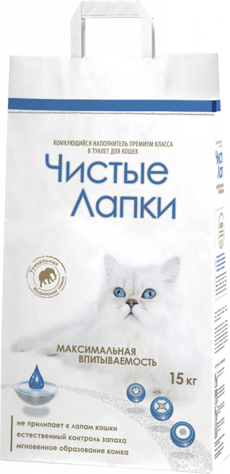 Наполнитель для кошачьего туалета Чистые лапки комкующийся 15кг Наполнитель для кошачьего туалета Чистые лапки комкующийся 15кг