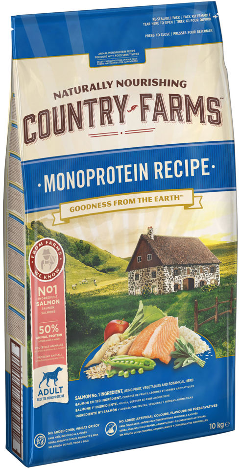 Сухой корм для собак Country Farms Monoprotein Recipe с лососем 10кг Сухой корм для собак Country Farms Monoprotein Recipe с лососем 10кг