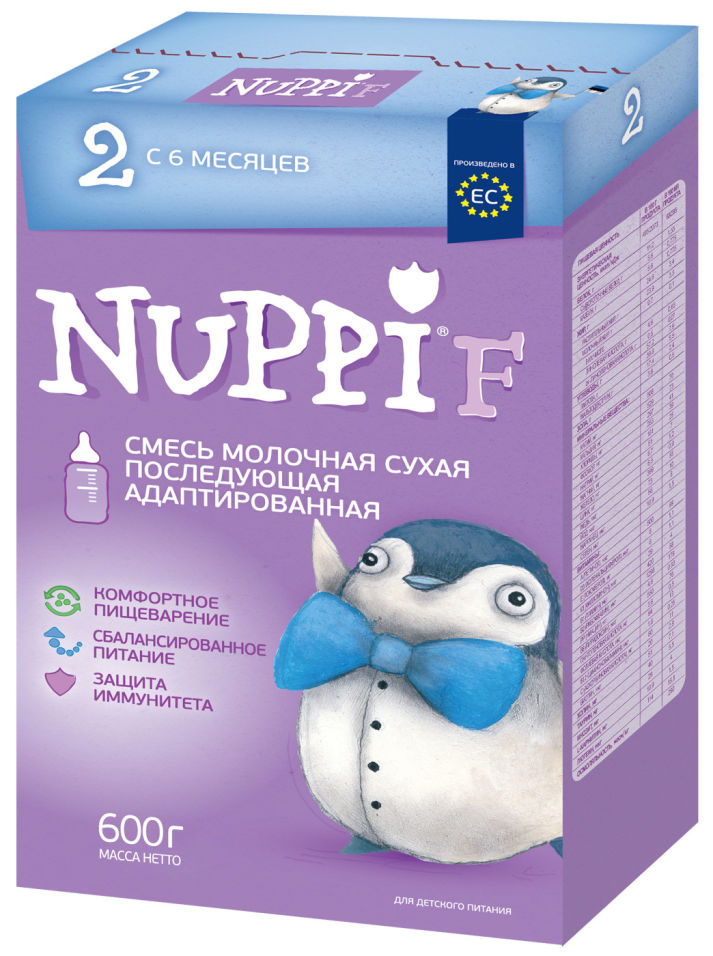 Смесь Nuppi F 2 молочная последующая адаптированная с 6 месяцев 600г
