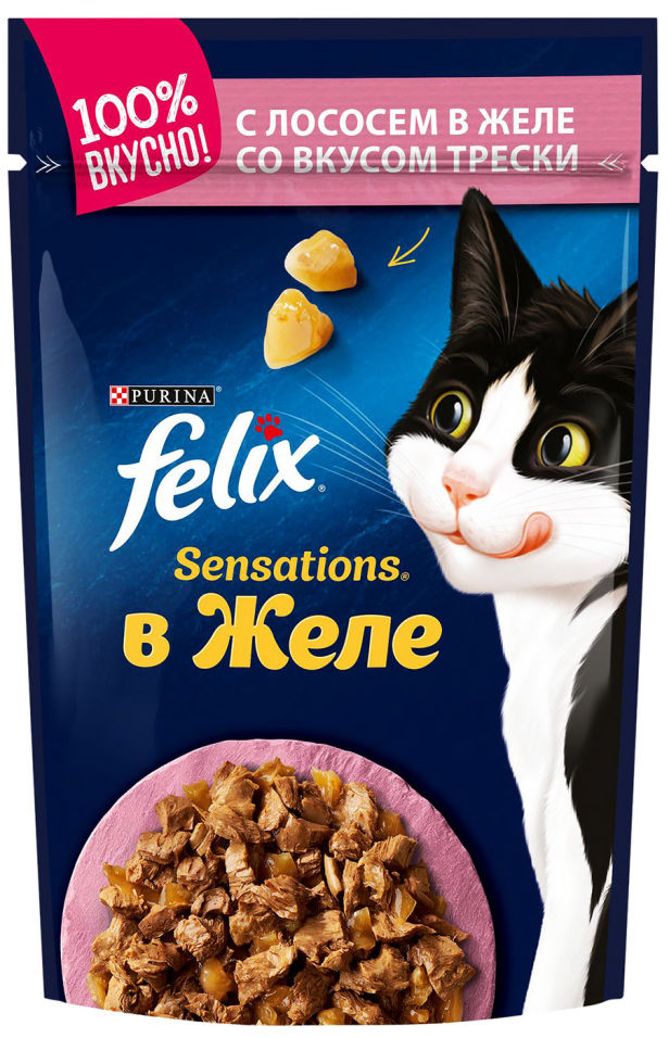 Корм для кошек Felix Sensations с лососем в желе со вкусом трески 85г Корм для кошек Felix Sensations с лососем в желе со вкусом трески 85г