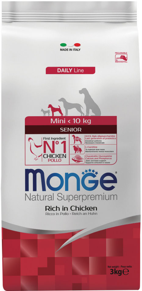 Корм для пожилых собак Monge Dog Mini для мелких пород 3кг Корм для пожилых собак Monge Dog Mini для мелких пород 3кг