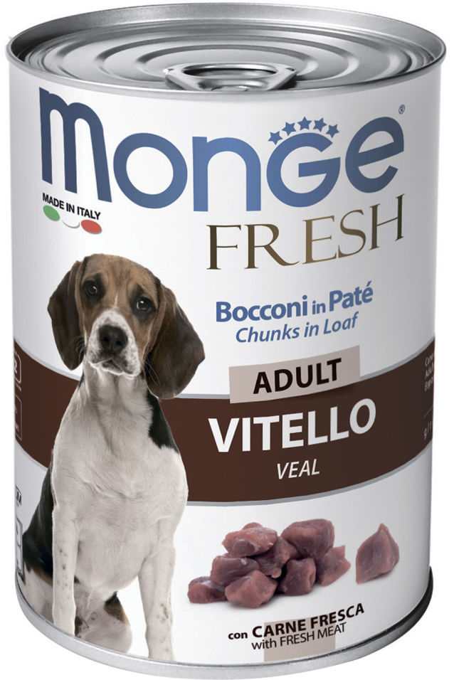Корм для собак Monge Dog Fresh Chunks in Loaf рулет из телятины 400г Корм для собак Monge Dog Fresh Chunks in Loaf рулет из телятины 400г