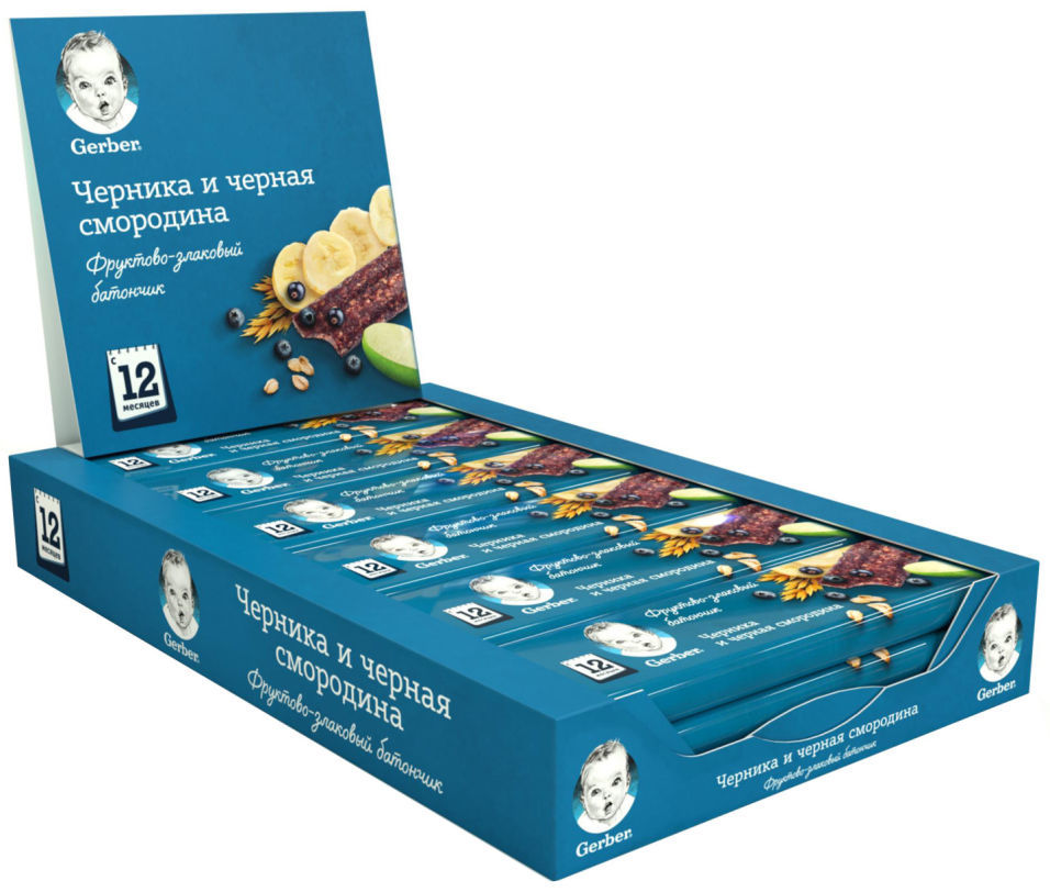 Батончик фруктово-злаковый Gerber Черника и черная смородина 25г (упаковка 6 шт.)
