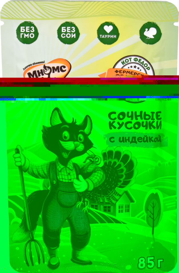 Корм для кошек Мнямс Фермерская ярмарка сочные кусочки с индейкой 85г Корм для кошек Мнямс Фермерская ярмарка сочные кусочки с индейкой 85г