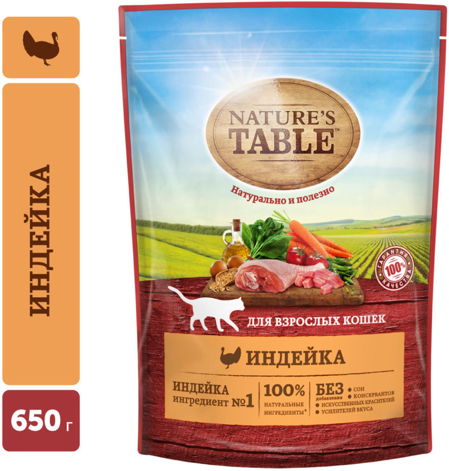 Сухой корм для кошек Natures Table Индейка 650г