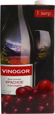 Вино Vinogor красное полусладкое 10.5% 1л
