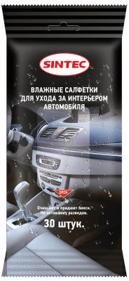 Салфетки влажные Sintec для ухода за интерьером автомобиля 30шт