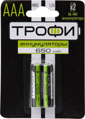 Аккумуляторы Трофи HR03-2BL 650mAh ААА 1.2В 2шт