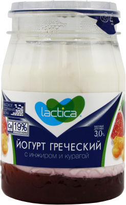 Йогурт Lactica Греческий двухслойный с инжиром и курагой 3% 190г